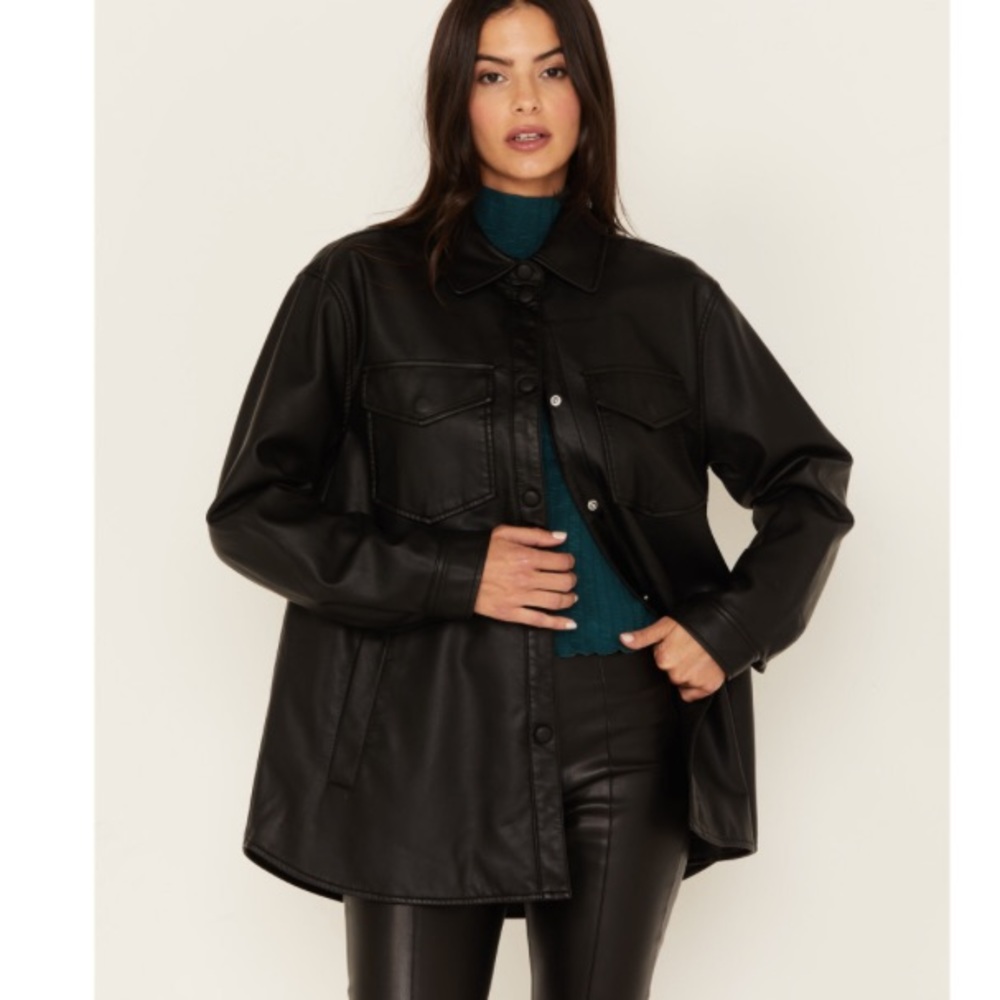 Urban Republic Black Faux Leather Shacket Button Down Jacket NWT